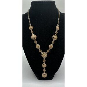 Vintage Gold Tone Rhinestone Y Drop Necklace Elegant Evening Jewelry 16”w 2”ext